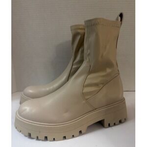 Pull&Bear Beige Platform Lug Sole Sock Ankle Boots EUR 37
